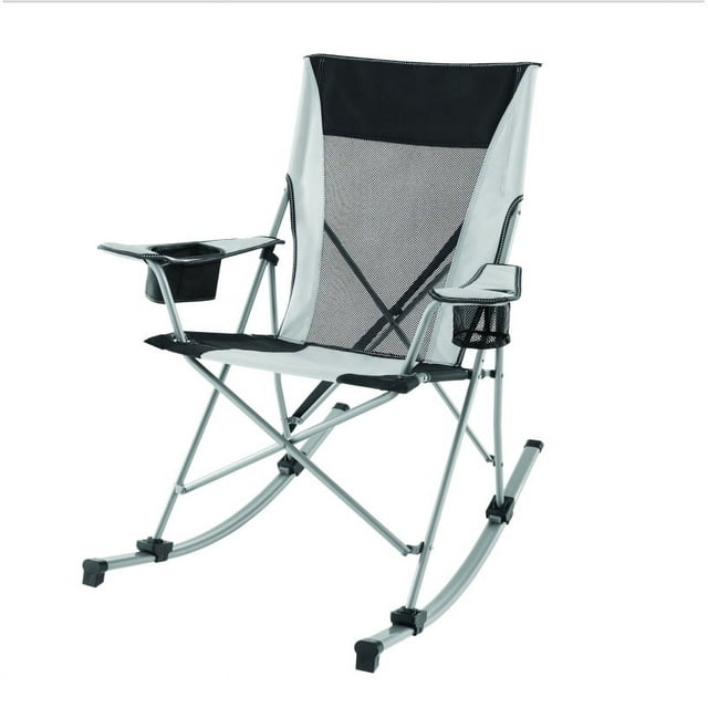 Ozark Trail Tension 2 in 1 Mesh Rocking Camp Chair, Gray and Black, Detachable Rockers, Adult