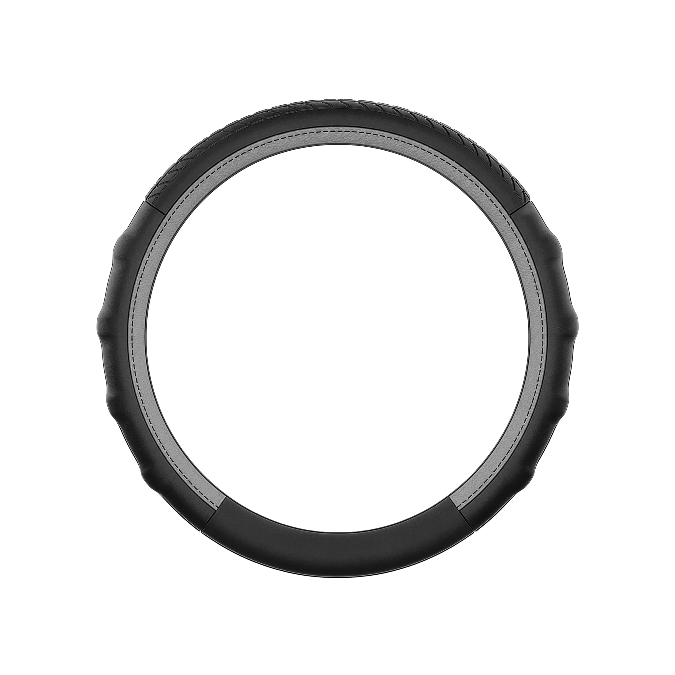 Ozark Trail Truck Steering Wheel Cover Genuine Leather with Contour Grip, Fits 16" diameter, Black Gray