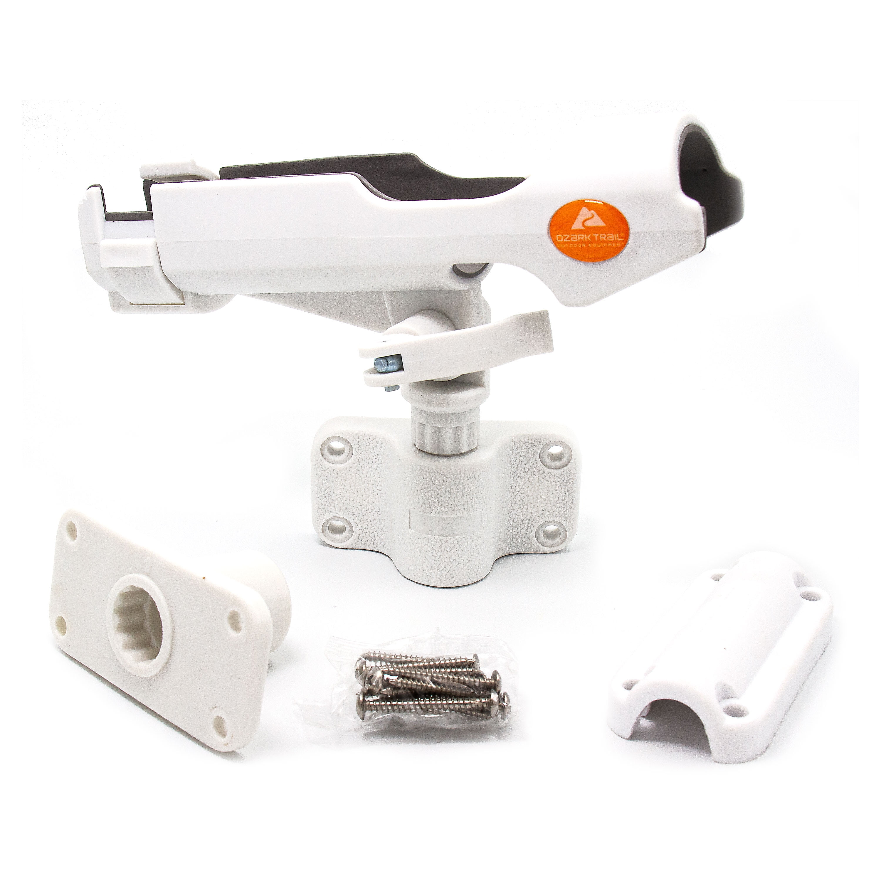 Ozark Trail Universal Adjustable 360° Swivel Fishing Rod Holder, Plastic, White, Boat and Dock Use
