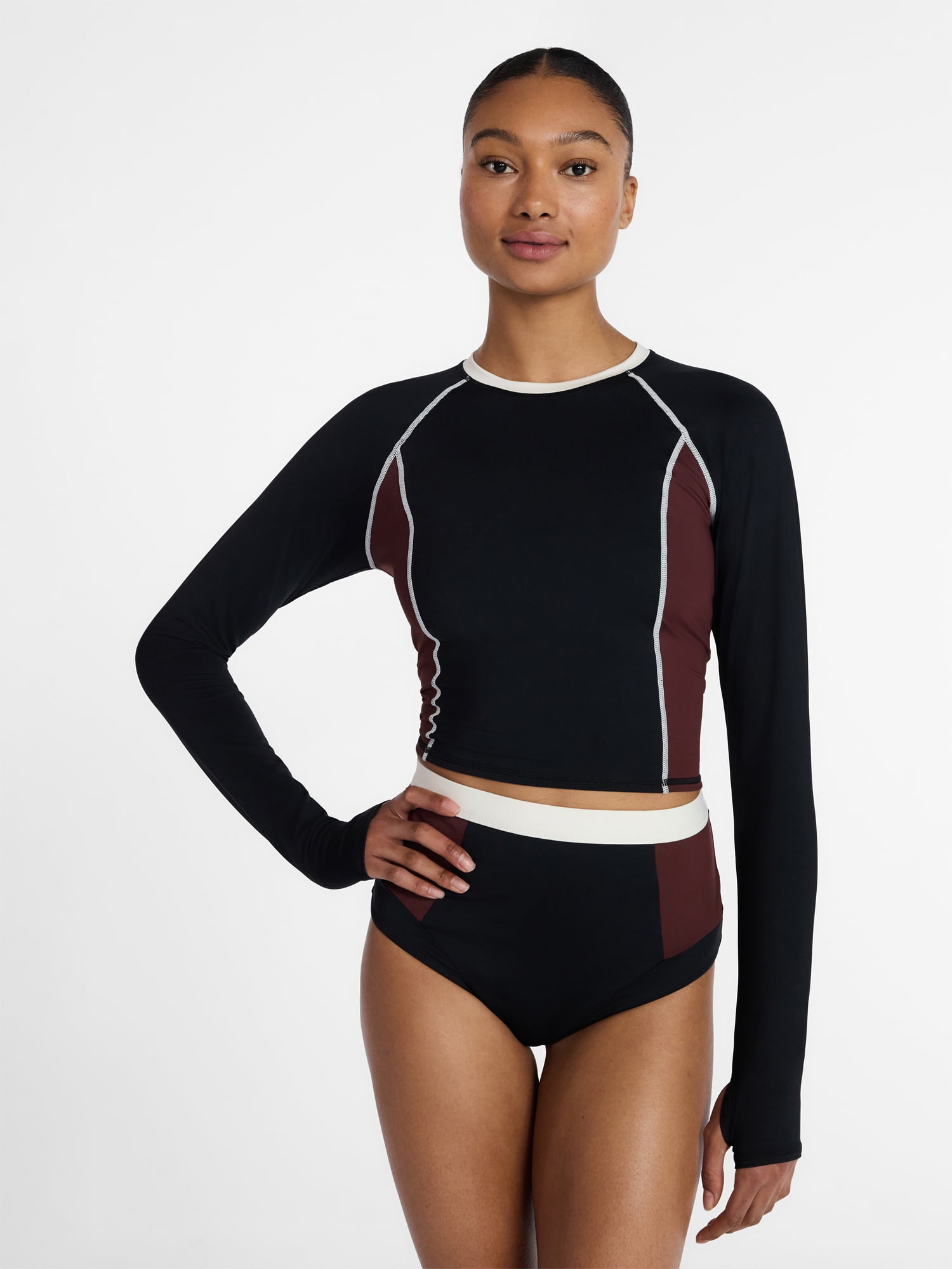 Ozark Trail Women's and Women's Plus Size Rash Guard Swim Top with Long Sleeves, Size XS-3X