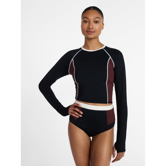 Ozark Trail Women's and Women's Plus Size Rash Guard Swim Top with Long Sleeves, Size XS-3X