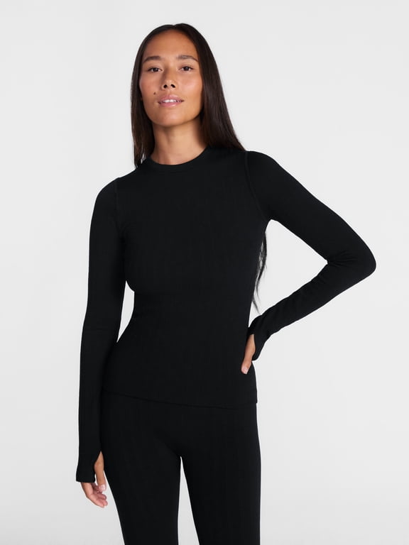 Women’s Warmer Thermal Long Sleeve Seamless Fleece Top, Sizes XS-XXL