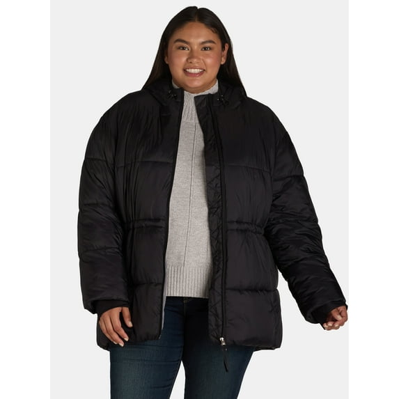 Ozark Trail Women's and Women’s Plus Hooded Puffer Jacket, Mid Length, Size XS-3X