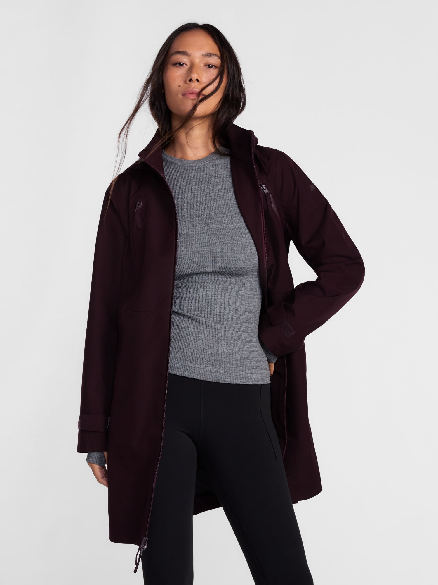 Ozark Trail Women's and Women's Plus Long Zip Rain Jacket with Hood, Sizes XS-3X