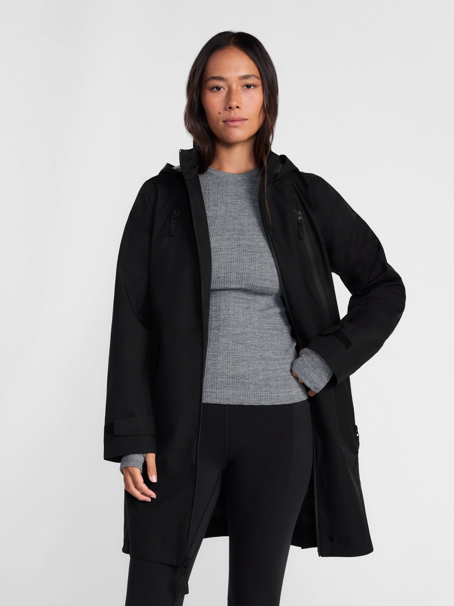Ozark Trail Women's and Women's Plus Long Zip Rain Jacket with Hood, Sizes XS-3X