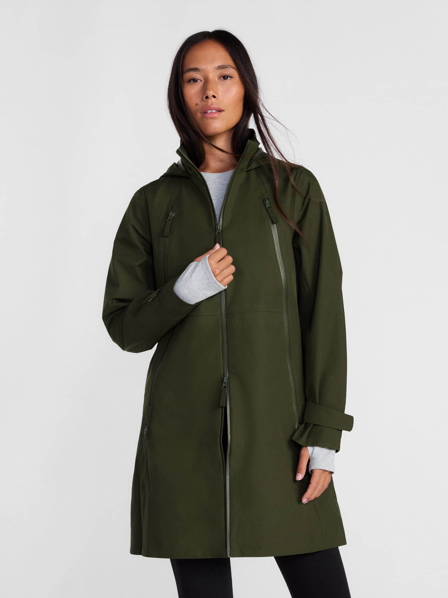 Ozark Trail Women's and Women's Plus Long Zip Rain Jacket with Hood, Sizes XS-3X