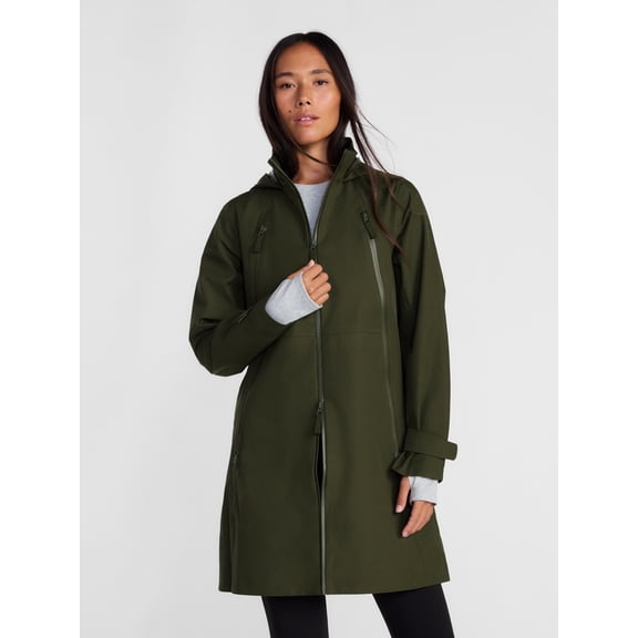 Ozark Trail Women's and Women's Plus Long Zip Rain Jacket with Hood, Sizes XS-3X