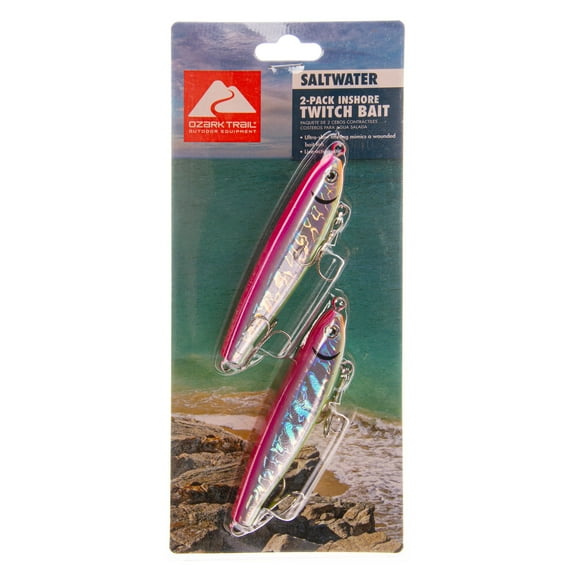 Ozark Trail Saltwater Inshore Twitch Bait Fishing Lures, Pink/Chartreuse, 2-Pack