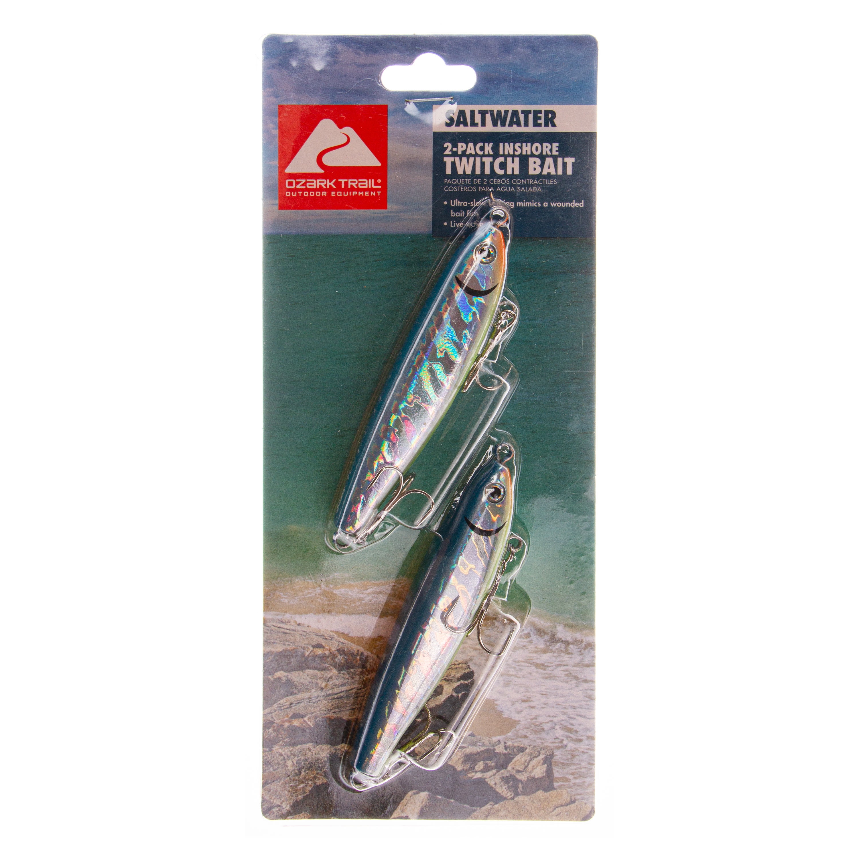 Ozark Trails Hard Plastic Saltwater Inshore Fishing Lure, 2-pack. Painted  in fish attracting colors.