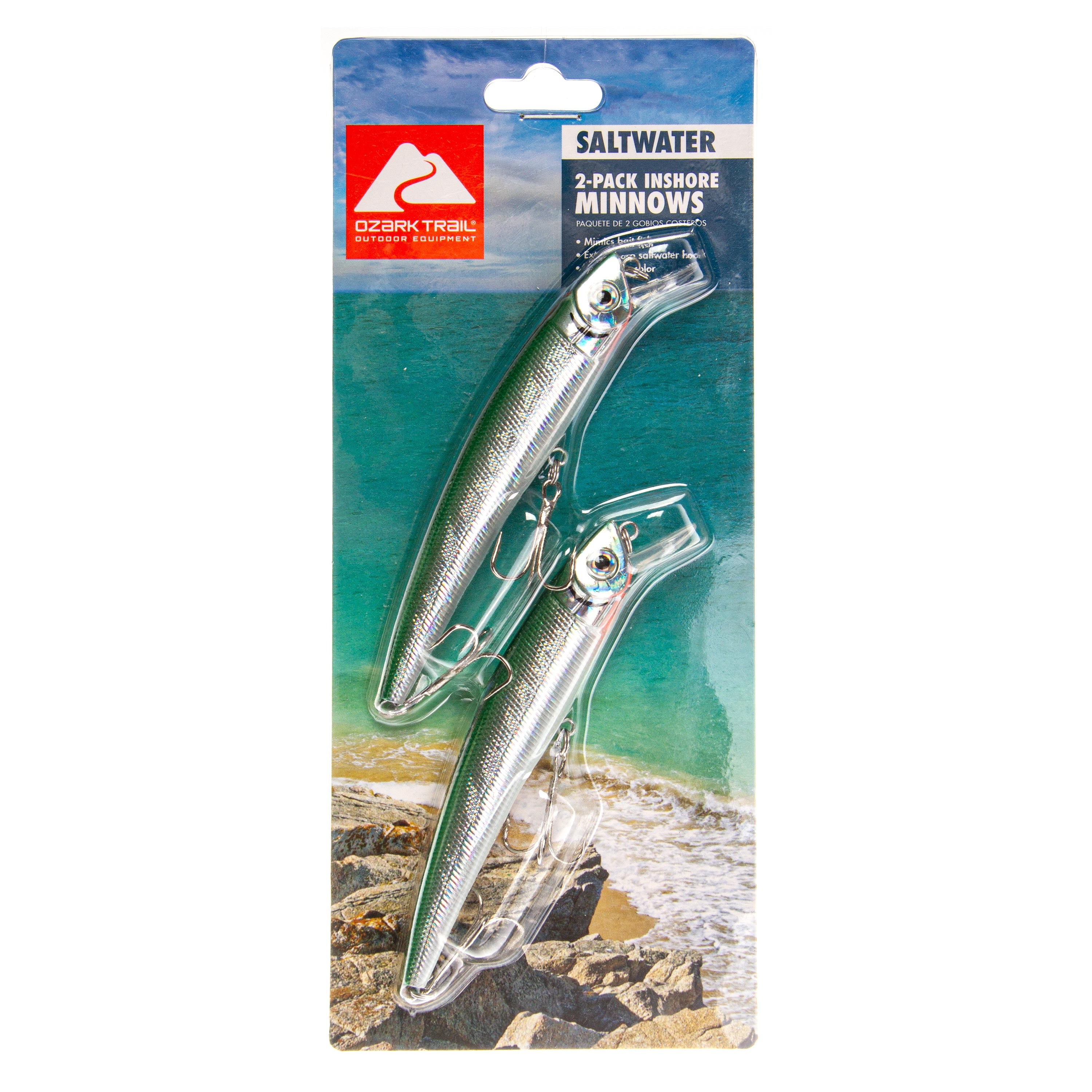 Ozark Trails Hard Plastic Saltwater Inshore Minnow Fishing Lures, 2-pack.  Painted in fish attracting colors. 