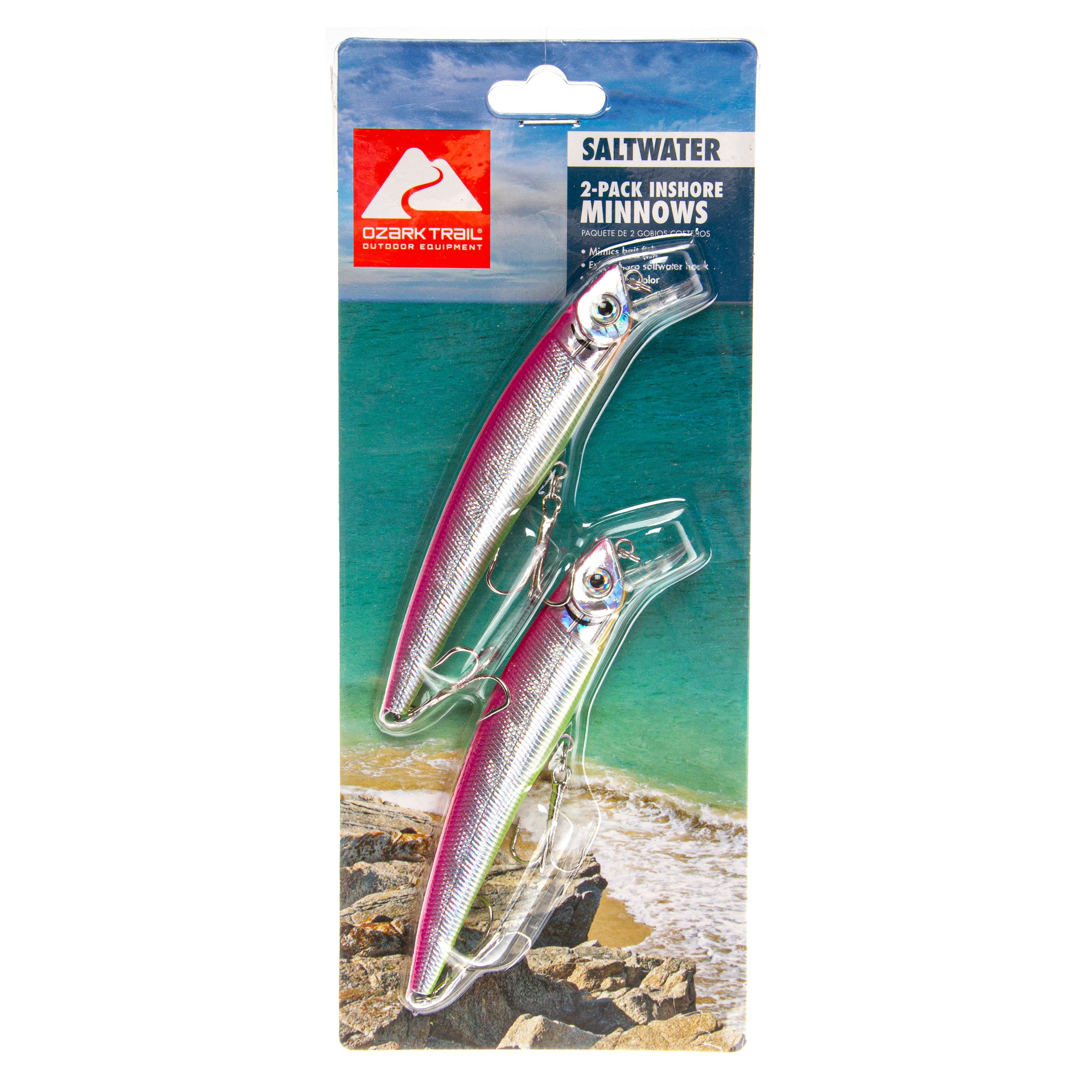 Ozark Trail Inshore Saltwater Minnow Fishing Lures, Pink/Silver, 4.75 in, 2-Pack