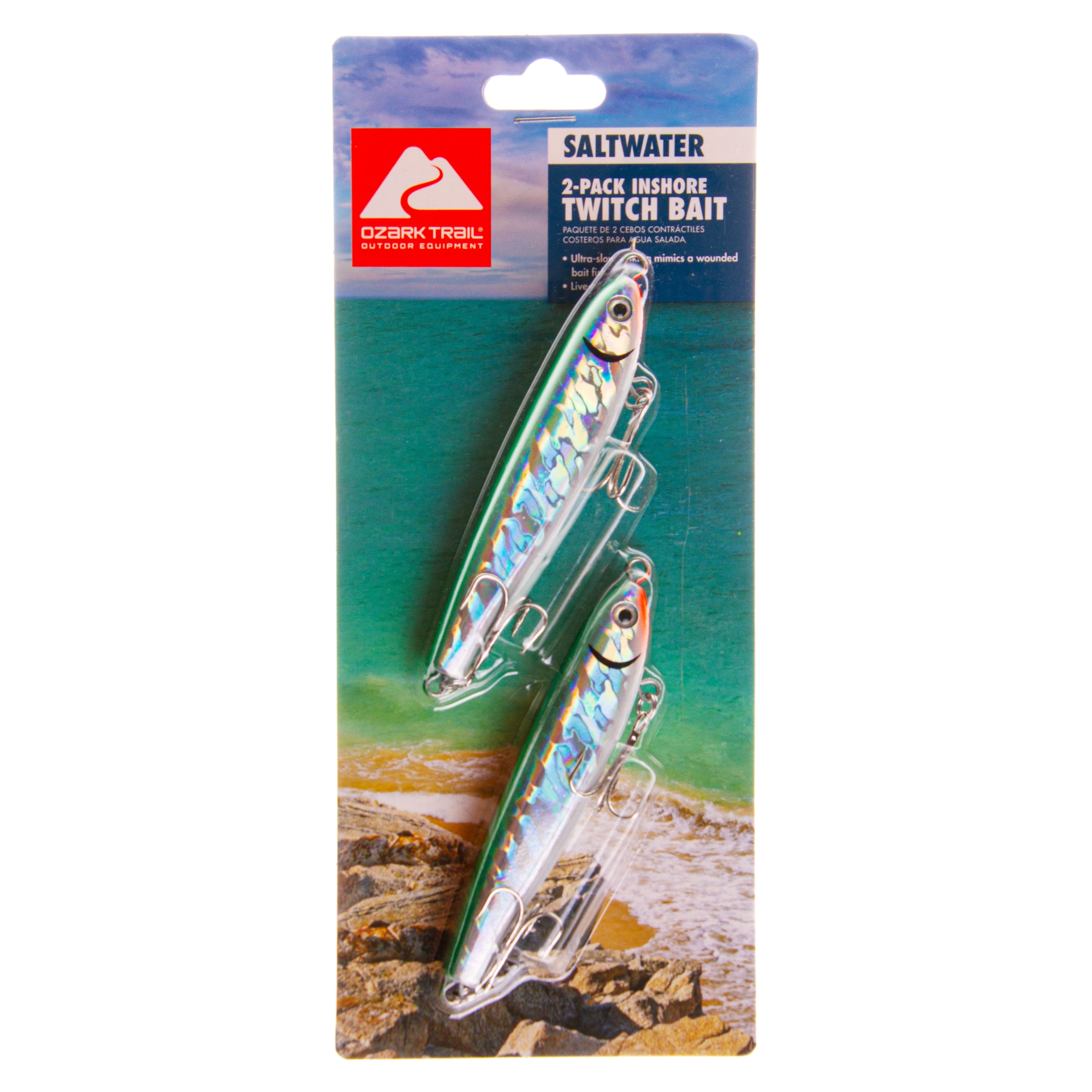 Ozark Trails Hard Plastic Saltwater Inshore Twitch BaitFishing Lure,  2-pack. Painted in fish attracting colors.