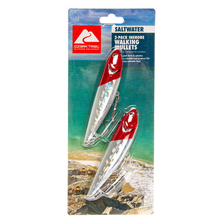 Ozark Trails Hard Plastic Saltwater Inshore Walking Mullet Fishing Lures,  2-pack. Painted in fish attracting colors. 