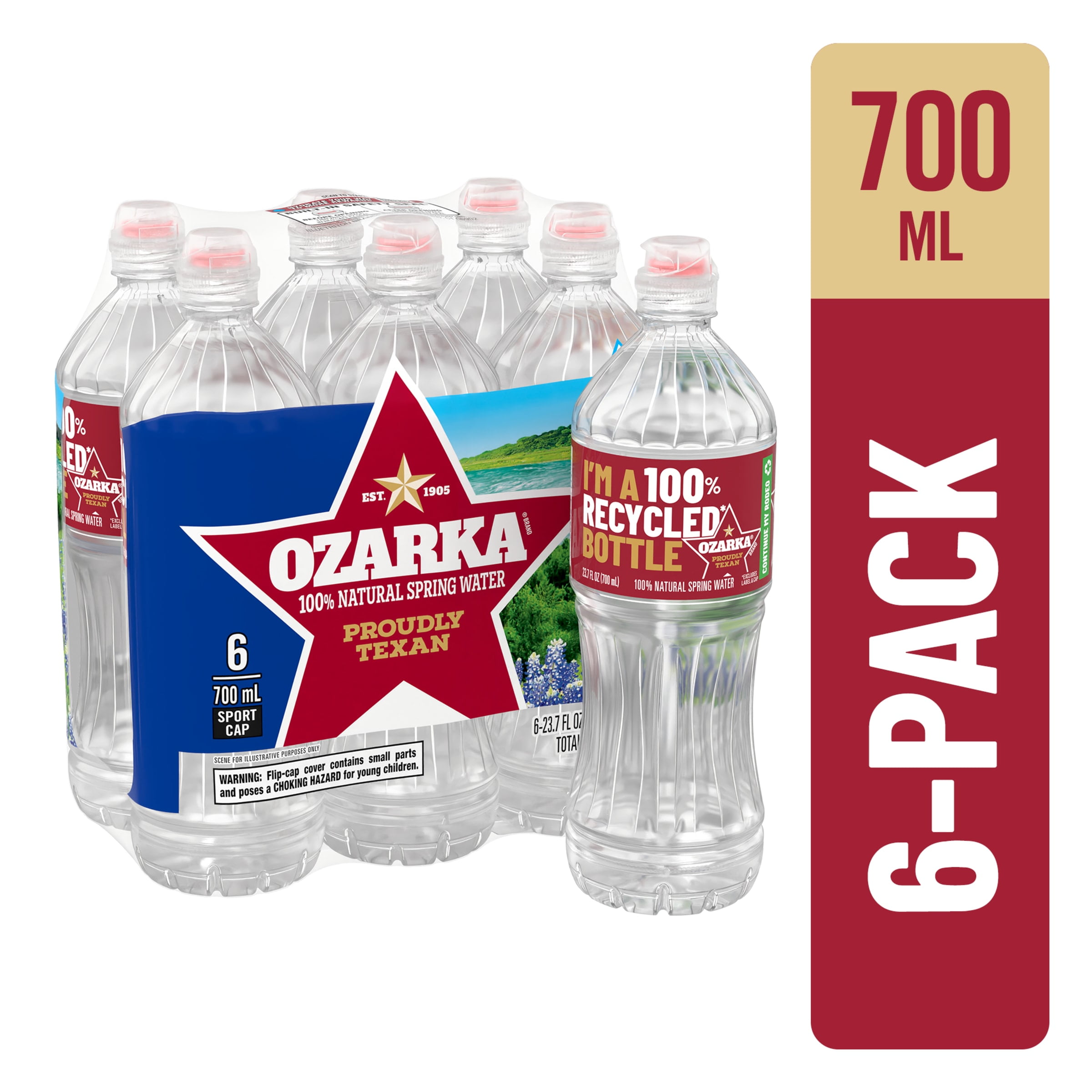 Ozarka Texas Spring Water, 23.7 fl oz, 6 Pack Plastic Bottles