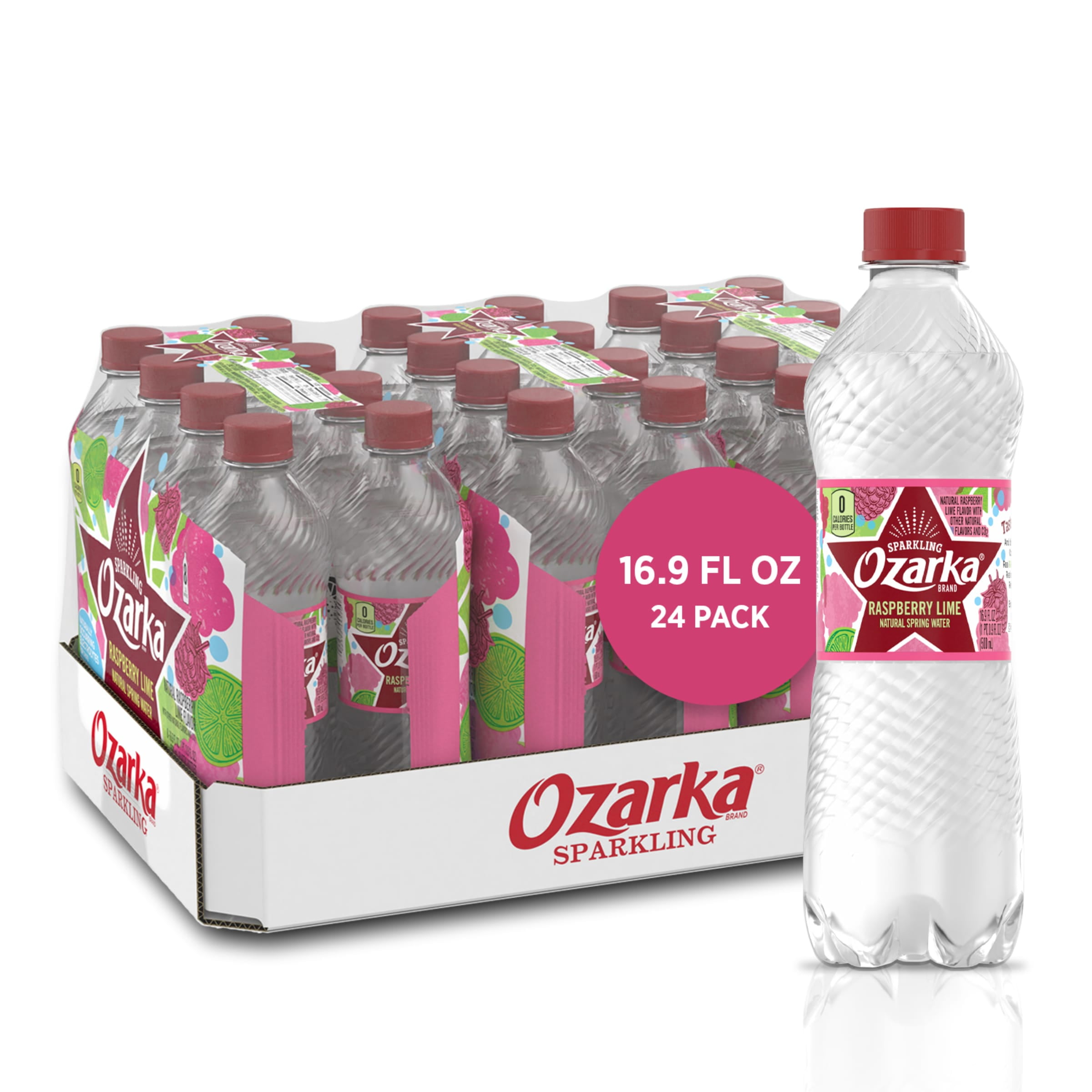 Ozarka Sparkling Water, Raspberry Lime, 16.9 oz. Bottles (24 Count)