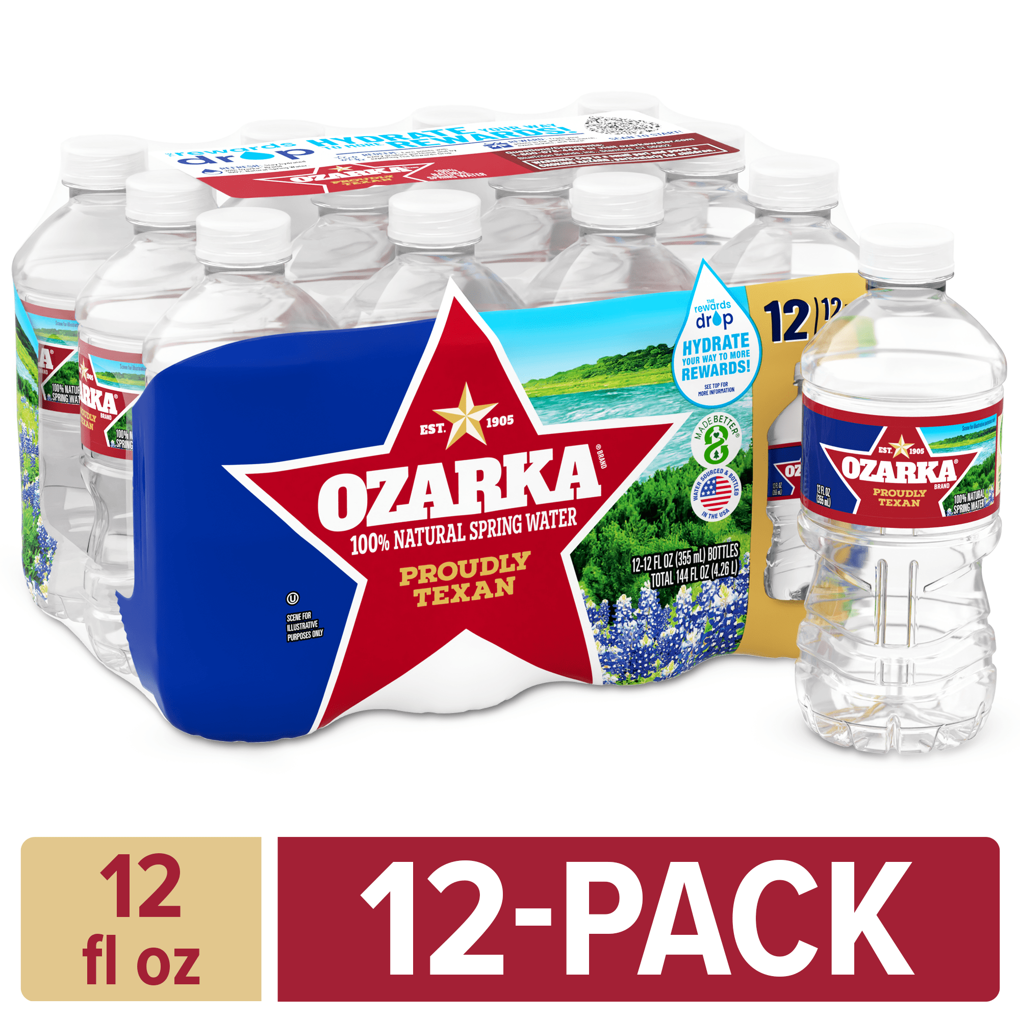 Ozarka Texas Spring Water, 12 fl oz, 12 Pack Plastic Bottles
