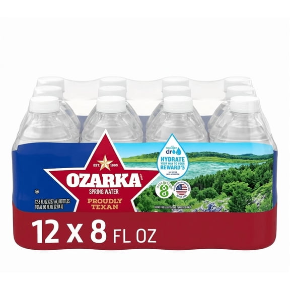 Ozarka Texas Spring Water, 8 Fl Oz, 12-Pack Plastic Bottles