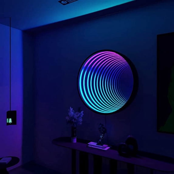 Ozarke 3D Circle Infinity Mirror Light, LED Wall Mirror RGB Color - Small