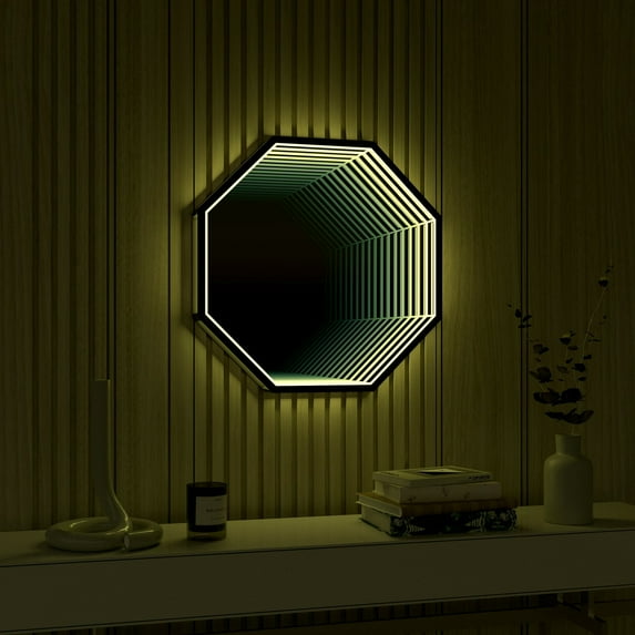 Ozarke 3D Octagon Infinity Mirror Light LED Wall Mirror RGB Color- Large
