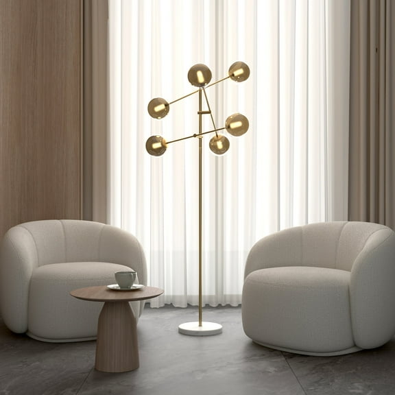 Ozarke Alora Floor Lamp - Modern LED Standing Light for Living Room, Bedside Table - Brass Color