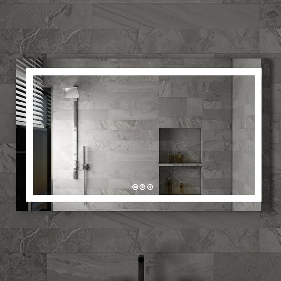 Ozarke Aurora LED Vanity Mirror with Aluminum Frame, Anti-Fog Feature and 3 Key Touch Control - Medium