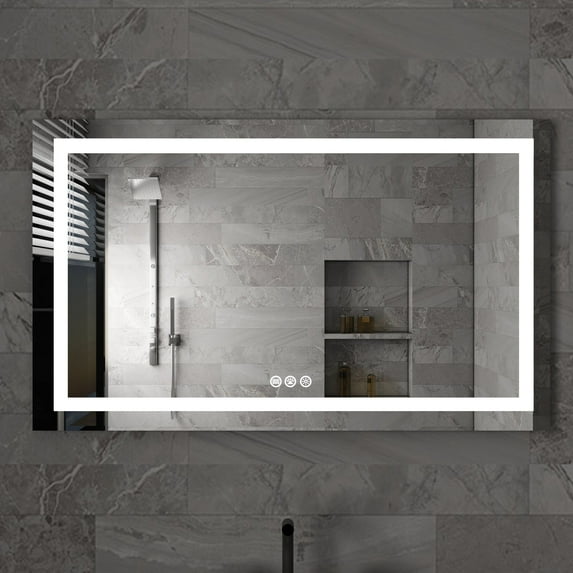 Ozarke Aurora LED Vanity Mirror with Aluminum Frame, Anti-Fog Feature and 3 Key Touch Control - Small