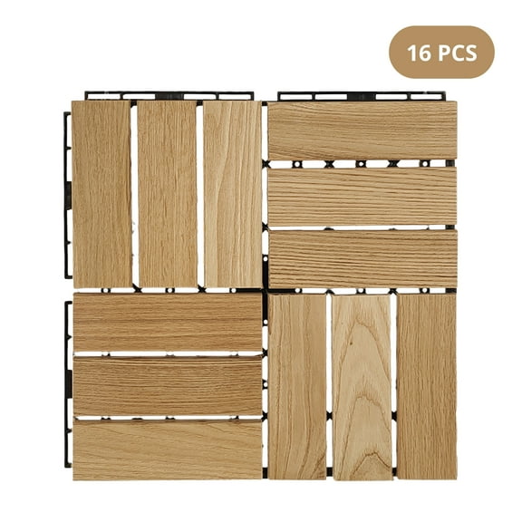Ozarke DIY Wood Deck Tiles, 12 x 12 Inches Waterproof Interlocking Wood Tiles, 16 Tiles (16Sq.Ft) - Stained Color