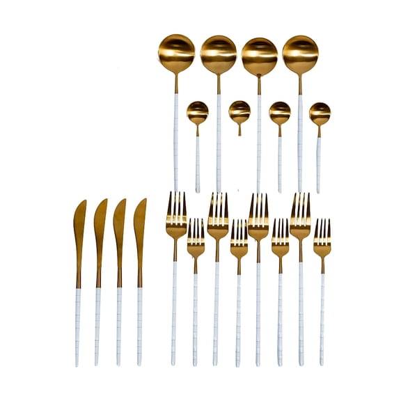 Ozarke Kiribati Cutlery Set, Stainless Steel Gold and White (Set of 20)