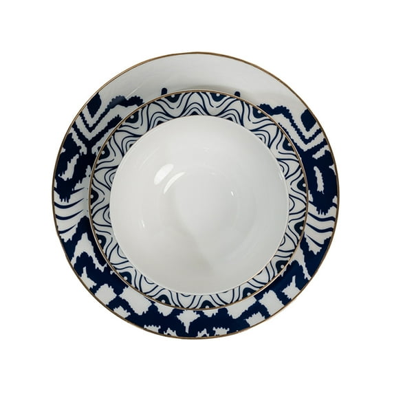 Ozarke Parker Blue Designed Plates Set, Fine Bone China (Set of 12)