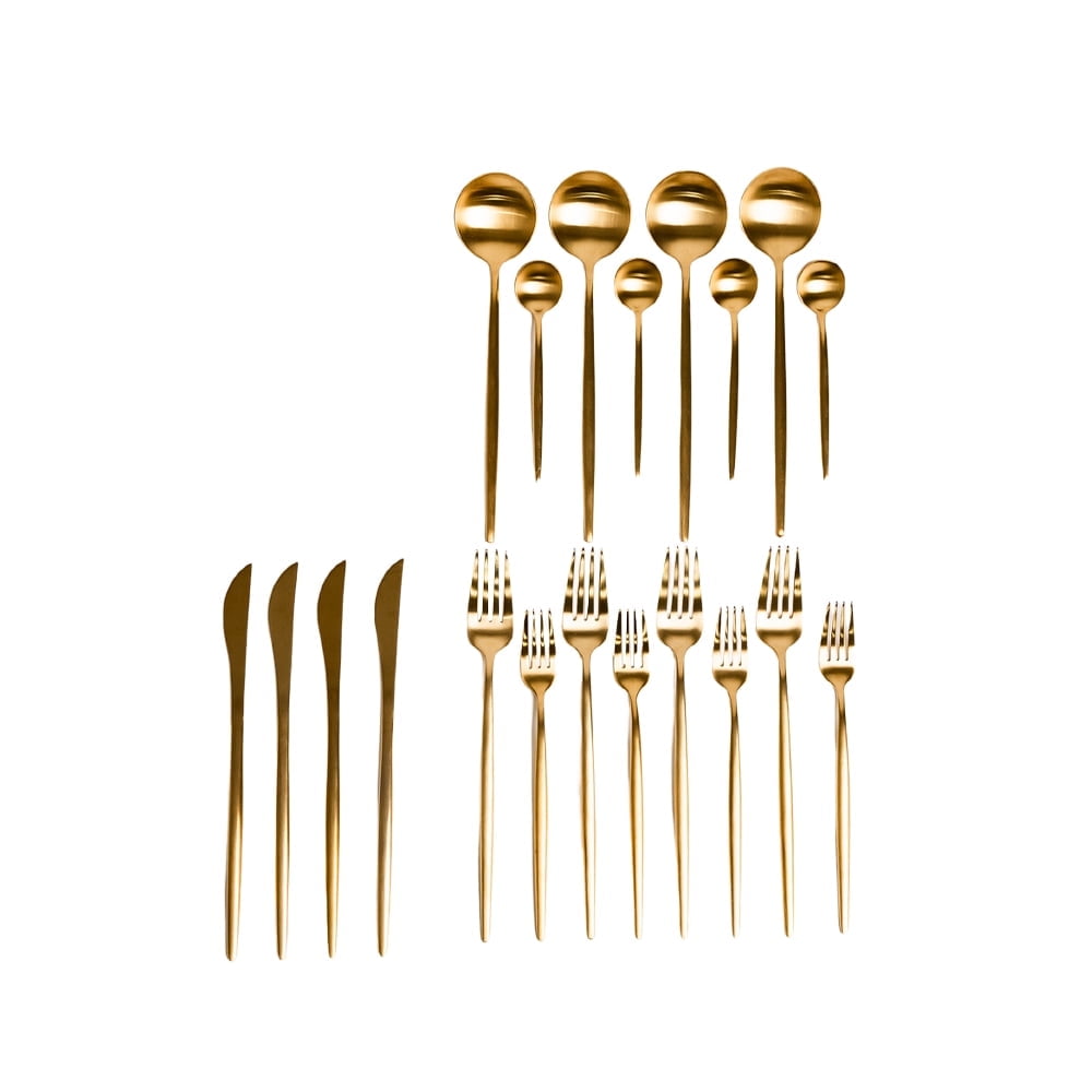 Ozarke Royal Cutlery Set, Stainless Steel Matte Gold (Set of 20)