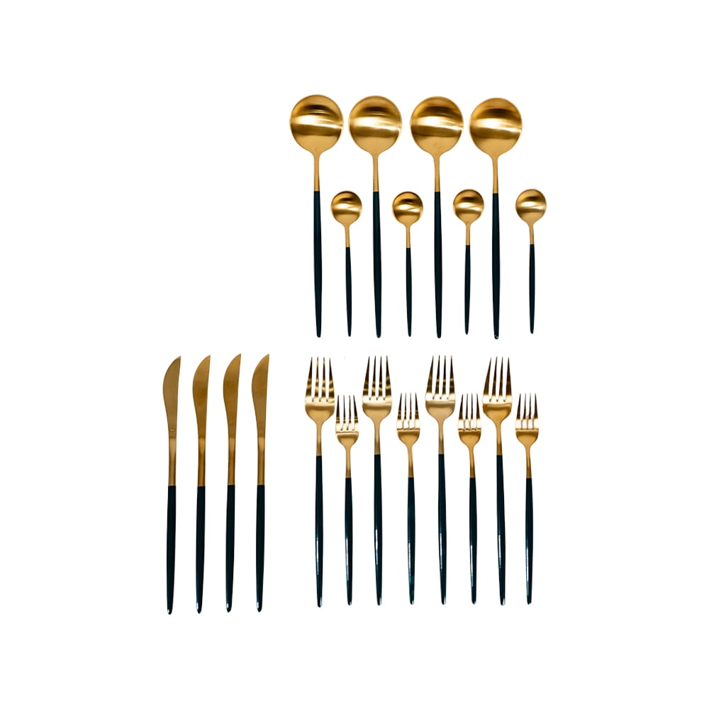Ozarke Royal Cutlery Set, Stainless Steel Matte Gold and Army Green ...