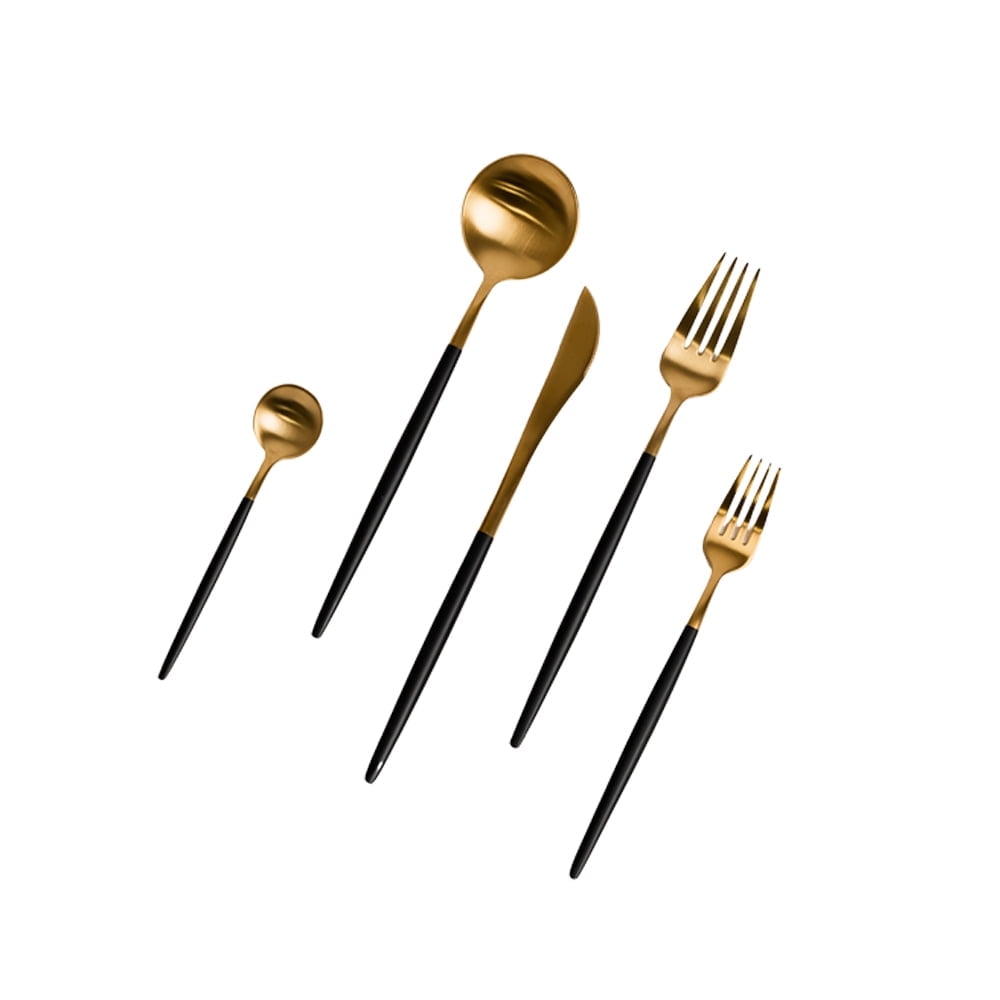 Ozarke Royal Cutlery Set, Stainless Steel Matte Gold and Black (Set of 20)