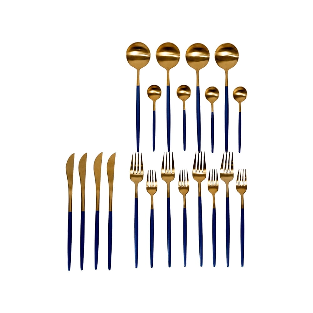 Ozarke Royal Cutlery Set, Stainless Steel Matte Gold and Blue (Set of 20)