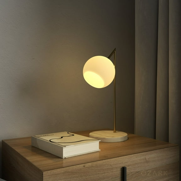 Ozarke Serenity Marble Table Lamp - Modern Globe Glass Bedside Lamp with Marble Base - Gold