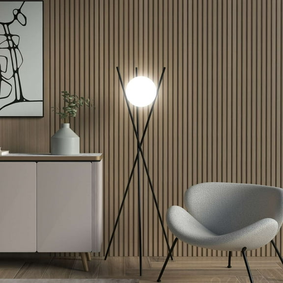 Ozarke Solstice Glass Globe Floor Lamp - Contemporary LED Standing Light, Brass - Black