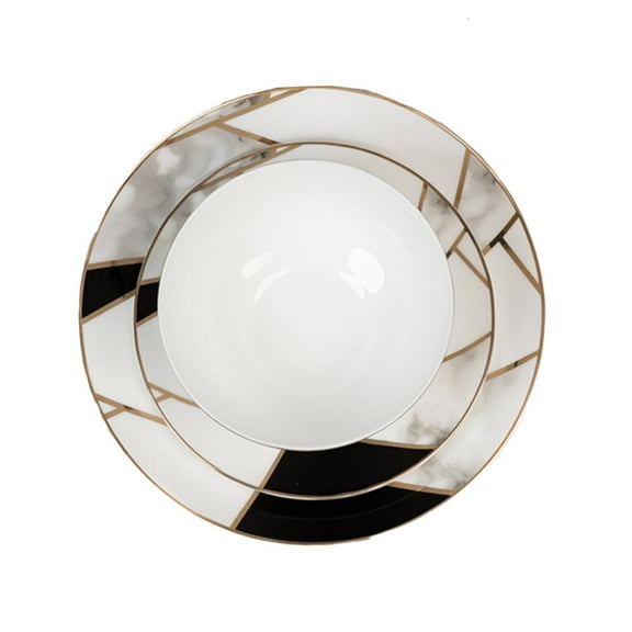 Ozarke Transform Gold Marble Plate Set, Fine Bone China (Set of 12)