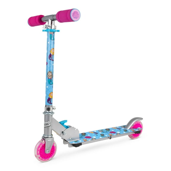 Ozbozz: Flashing Scooter - Mermaid - Light-Up Wheels & Deck, Adjustable Height, 2 Wheel Outdoor Ride-On, Foam Handles, Foldable, 100lb Limit, Kids 5+