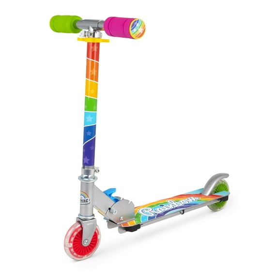Ozbozz: Flashing Scooter - Rainbow - Light-Up Wheels & Deck, Adjustable Height, 2 Wheel Outdoor Ride-On, Foam Handles, Foldable, 100lb Limit, Kids 5+