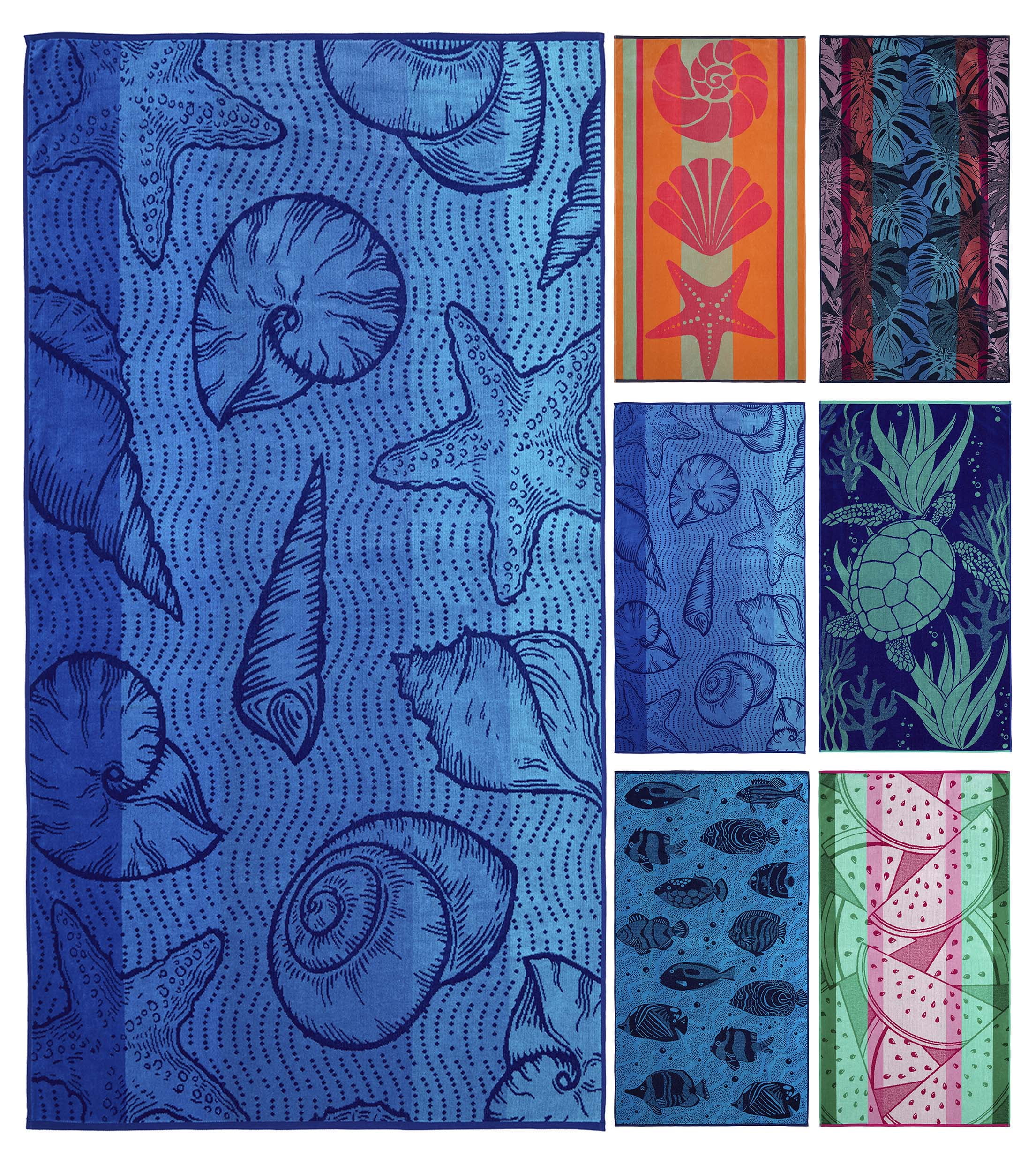Ozdilek 34x64 Beach Towel - 100% Turkish Cotton, Luxury Soft Velour, Quick Dry, Absorbent, Fade-Resistant, Oversized Pool & Spa Towel,  Sea Shell Design, Eco-Friendly (Ocean Serenity)