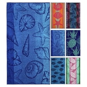 Ozdilek 34x64 Beach Towel - 100% Turkish Cotton, Luxury Soft Velour, Quick Dry, Absorbent, Fade-Resistant, Oversized Pool & Spa Towel, Sea Shell Design, Eco-Friendly Ocean Serenity