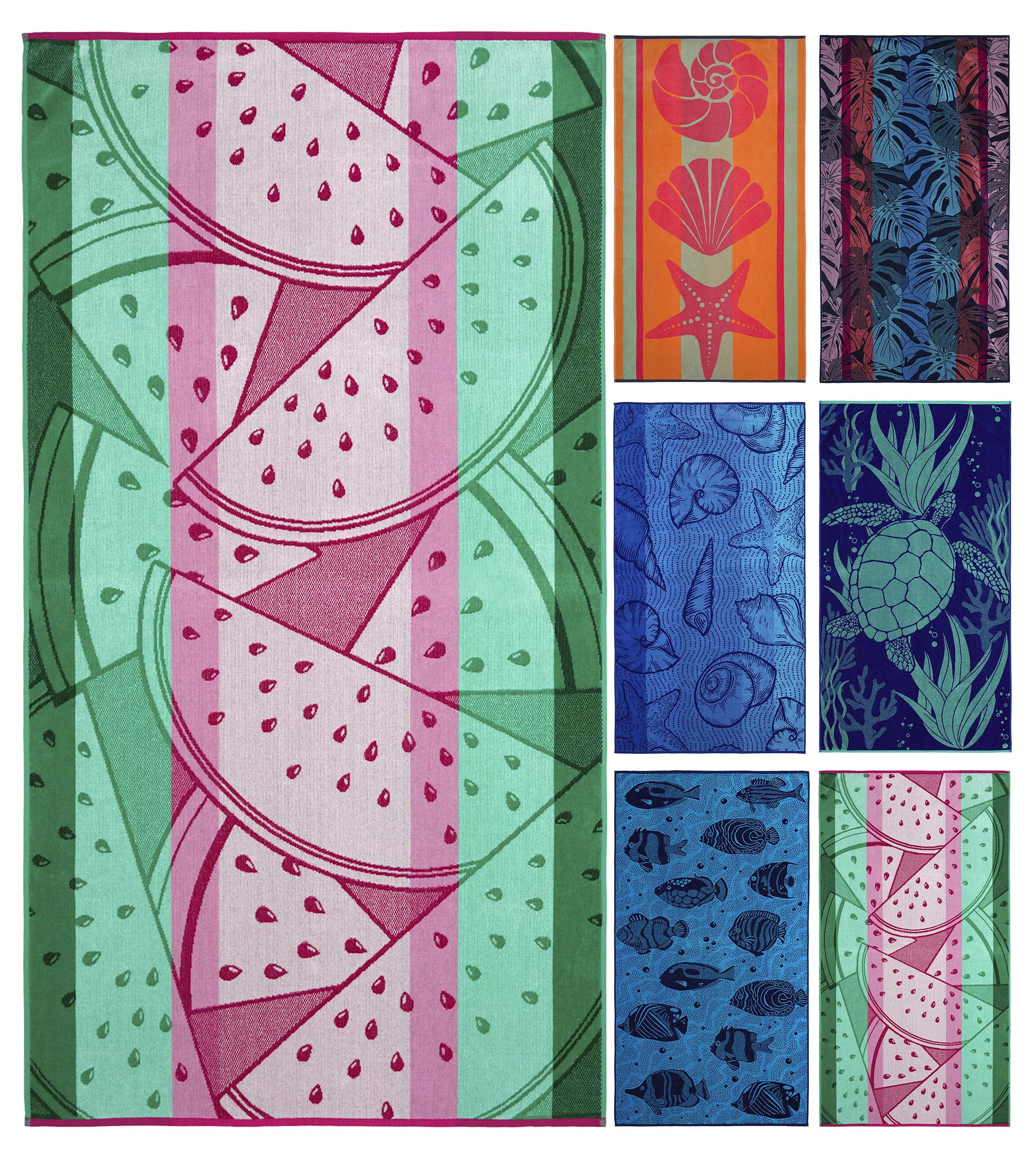 Ozdilek 34x64 Beach Towel - 100% Turkish Cotton, Luxury Soft Velour, Quick Dry, Absorbent, Fade-Resistant, Oversized Pool & Spa Towel, Watermelon Design, Eco-Friendly (Watermelon Delight)