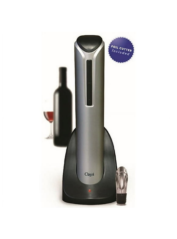 Ozeri Pro Electric Wine Bottle Opener with Wine Pourer, Stopper, Foil Cutter and Elegant Recharging Stand