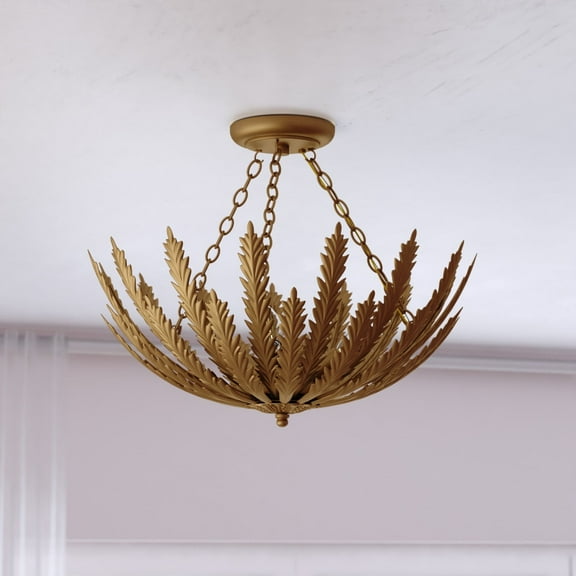 Ozette 18-in W Heritage Gold Semi Flush Mount Ceiling Light Fxiture with Leaf Motif
