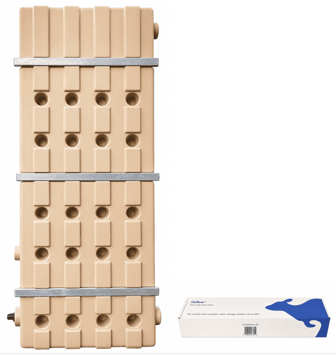 Oziflow Super-Slim Rain Harvesting Tanks 60 gal Beige Expandable Modular Storage Plastic Rain Barrels, UV Resistant, Lifetime Warranty,  Made in USA