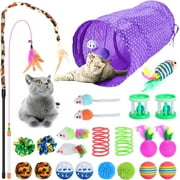 Oziral 24PCS Cat Toys Set Interactive Kitten Toys for Indoor Cats Catnip Toy Kitten Feather Wand Cat Tunnel, Cat Springs, Mice and Bells Toys, Cat Wand Toy for Cat Kitten