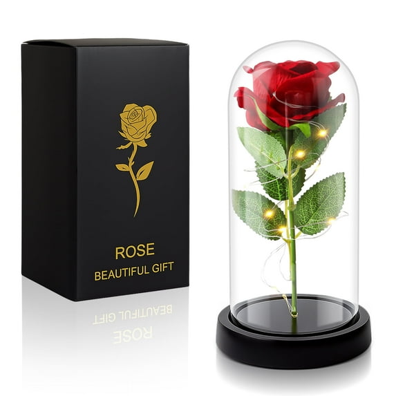Oziral Rose Flower Gifts for Girlfriend Mom Women Artificial Rose Flower in Glass Dome Christmas Birthday Gift for Mom Wife Valentine's Day Gifts for Her Forever Rose Decor for Grandma Sister