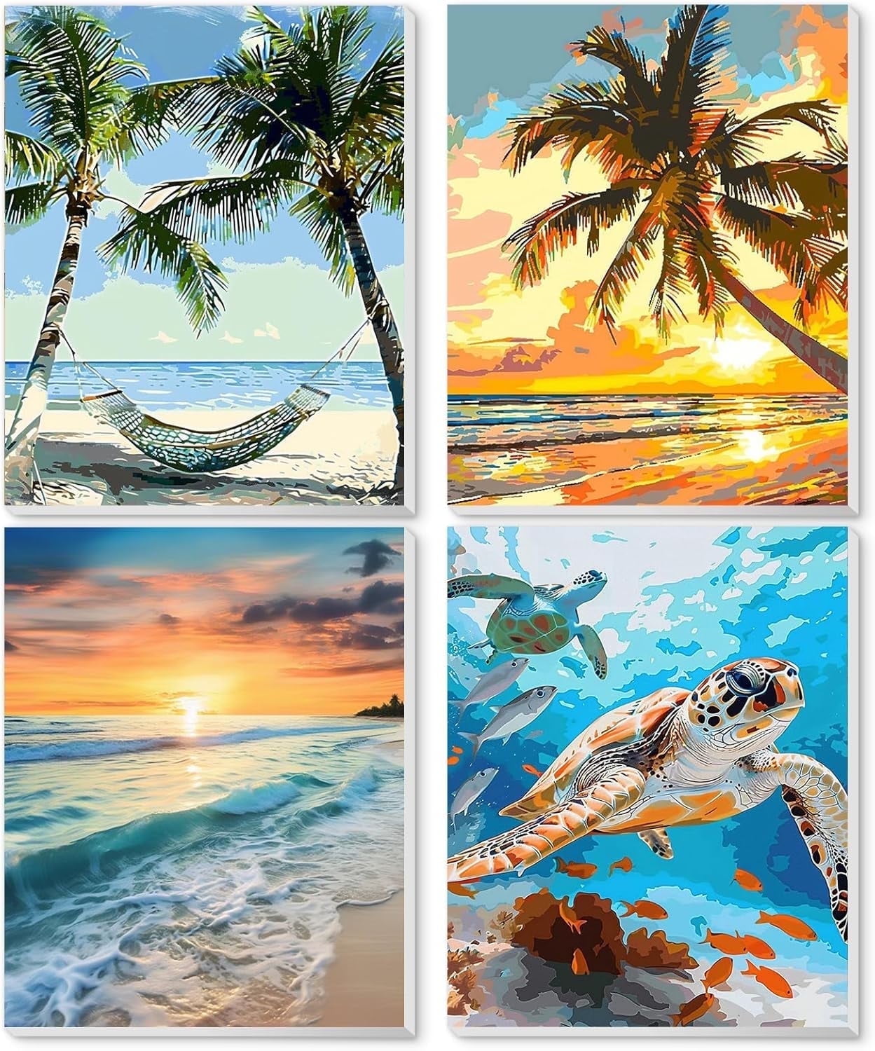 Oziral Paint by Numbers Sets for Adults Kids：4 Pack DIY Art Kit by Numbers Kits for Beginners with Wooden Easel Paint Brushes Acrylic Paint Set for Home Wall Decor Gifts for Women Children 9*12inch