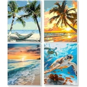 Oziral Paint by Numbers Sets for Adults Kids：4 Pack DIY Art Kit by Numbers Kits for Beginners with Wooden Easel Paint Brushes Acrylic Paint Set for Home Wall Decor Gifts for Women Children 9*12inch