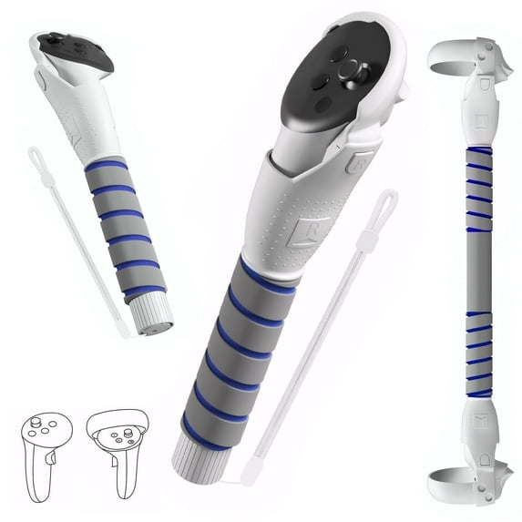 Oziral VR Controller Handle Attachments, 3-in-1 Extension Grips with Long Stick & Dual Handles, Compatible with Mainstream VR Headsets, Accessories for Rhythm, Sports & Action Games