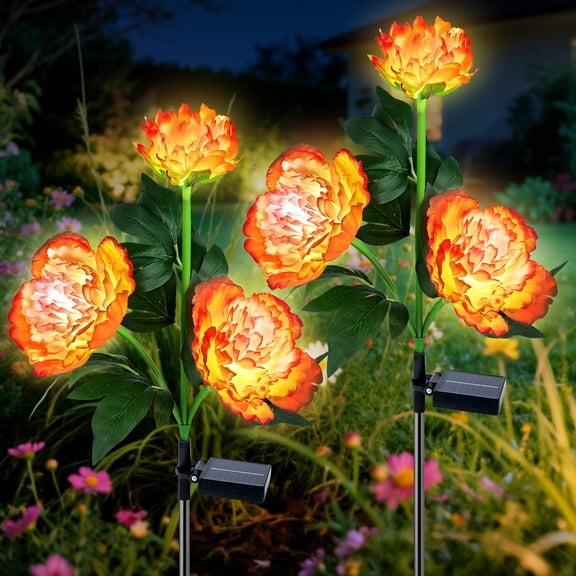 Oziral Solar Garden Lights 2 pack, Waterproof LED Peony Flower Solar Stake Lights, Outdoor Patio Lawn Grave Backyard Pathway Yard Decor, 8 Modes